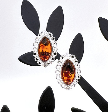 Amber Earrings - Cognac in 925 Silver