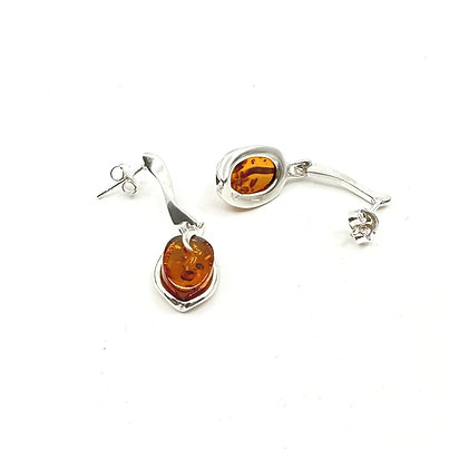 Cognac Amber and Sterling Silver Earrings