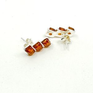 Cognac Amber and Sterling Silver Earrings