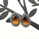 Amber Earrings - Cognac in 925 Silver