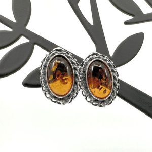 Amber Earrings - Cognac in 925 Silver