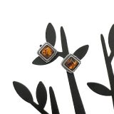 Amber Earrings - Cognac in 925 Silver