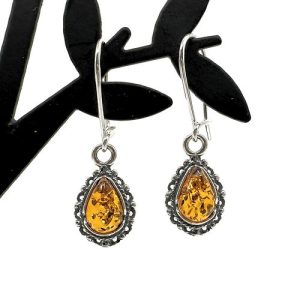 Amber Earrings - Honey in 925 Silver