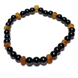 Shungite Bracelet with Raw Honey Amber