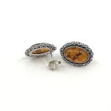 Cognac Amber and Sterling Silver Earrings