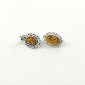 Cognac Amber and Sterling Silver Earrings