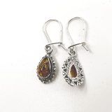 Cognac Amber and Sterling Silver Earrings