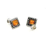 Cognac Amber and Sterling Silver Earrings