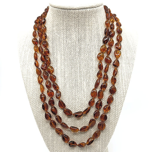 Cognac Amber Necklace Polished Bean Beads - Baltic Ambers Masters