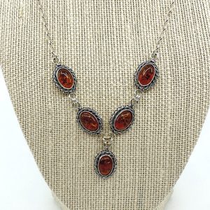 Cognac Amber and Sterling Silver Necklace
