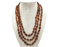 Three Cognac Amber Bean Necklaces