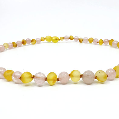 Lemon and rose quartz teething necklace