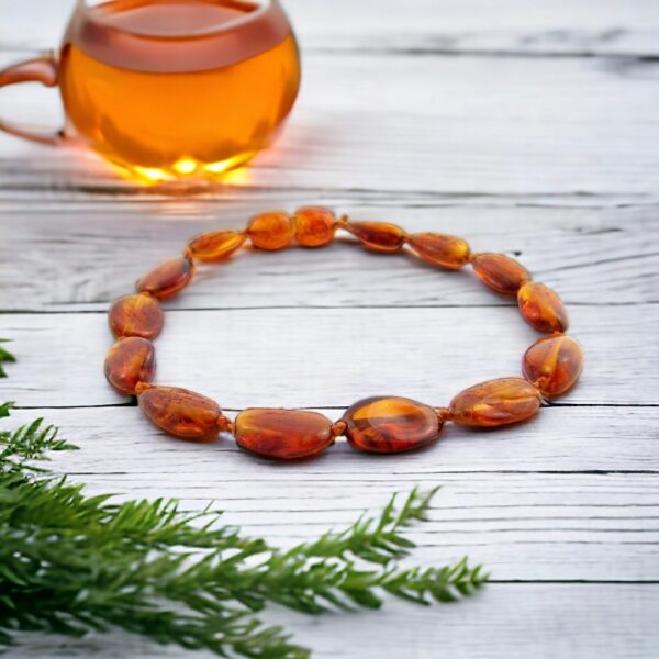 Cognac Polished Bean Amber Bracelet