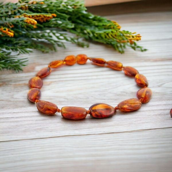 Cognac Polished Bean Amber Bracelet