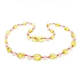 Polished Lemon Amber Bean with Rose Quartz Teething Necklace