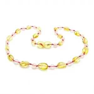 Polished Lemon Amber Bean with Rose Quartz Teething Necklace