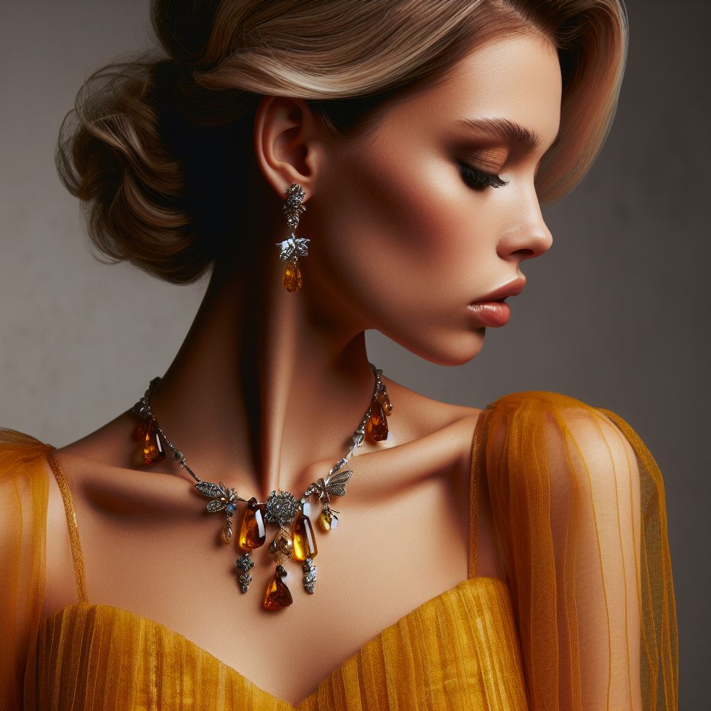 Woman wearing amber and silver jewellery