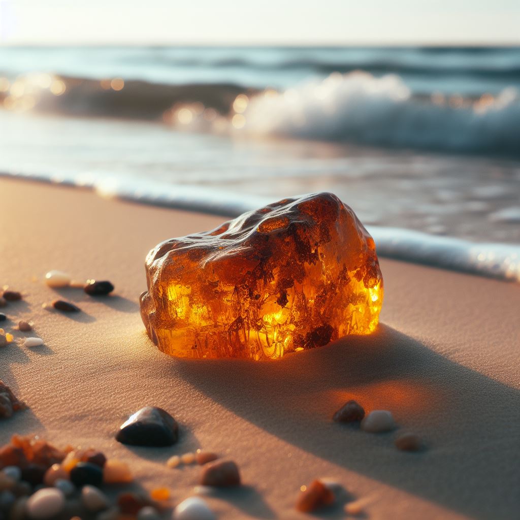 Raw amber on a beach