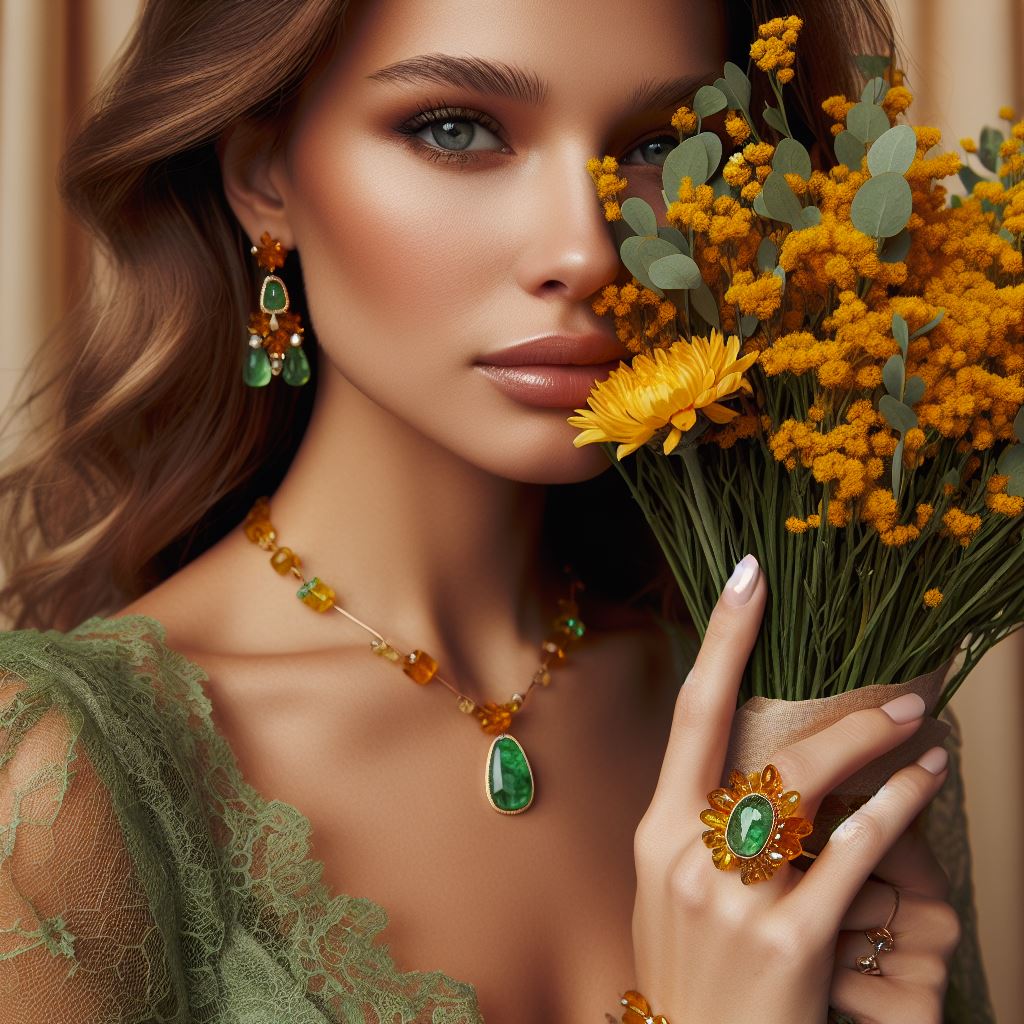 Woman holding flowers with amber for allergy relief