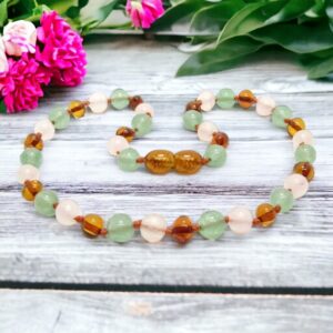 Amber Necklace Rose Quartz Aventurine and Cognac