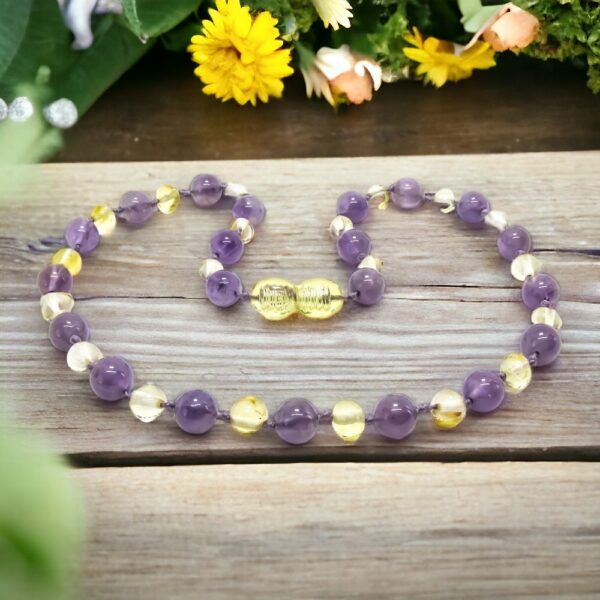 Amber Teething Necklace Lemon Amethyst