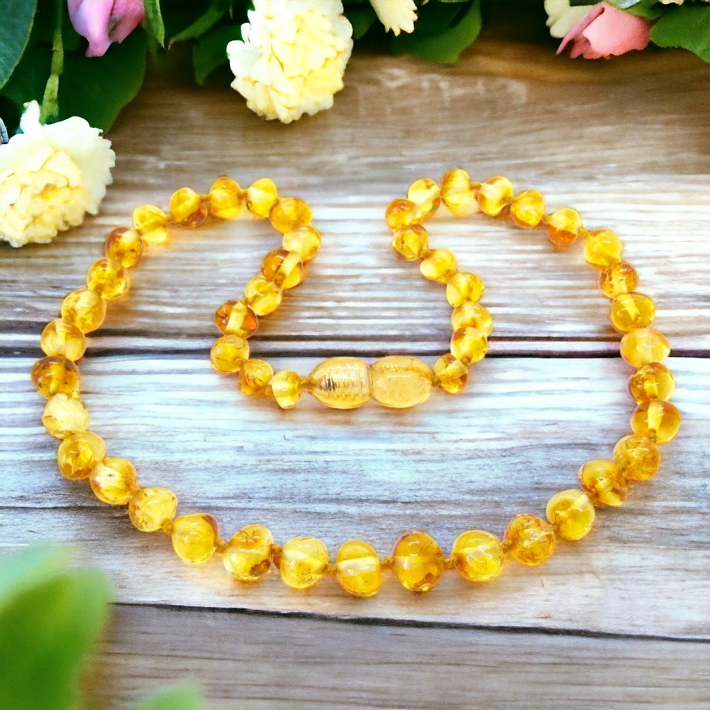 12.5in) The Art of Cure Semi-Precious & Certified Baltic Amber Teethi