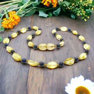 Amber Teething Necklace Lapis Lemon Bean