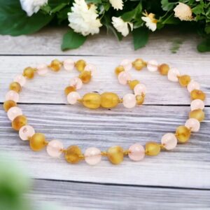 Amber Teething Necklace Rose Honey Raw