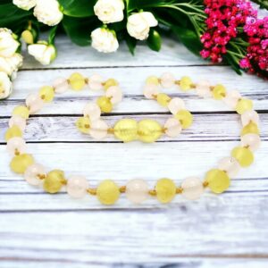 Amber Teething Necklace Rose Lemon Raw