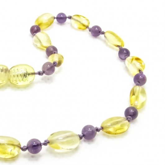 Amber Necklace Lemon and Amethyst