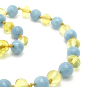 Amber Necklace Lemon and Aquamarine