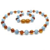 Amber Necklace - Aquamarine/Cognac - Polished Beads