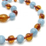 Amber Necklace - Aquamarine/Cognac - Polished Beads