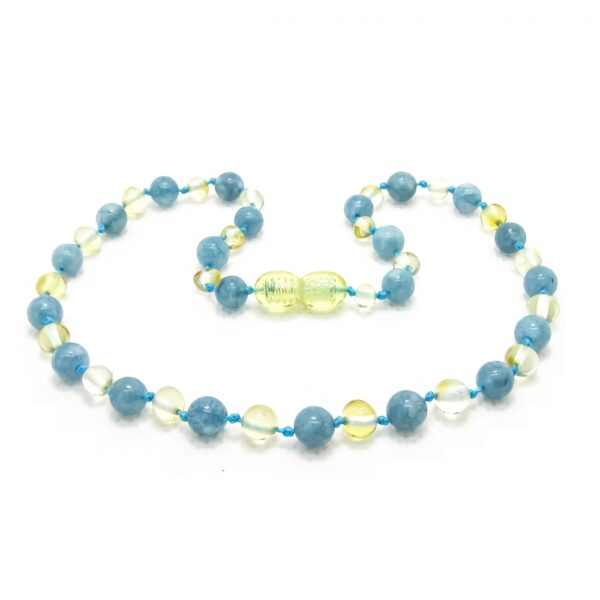 Amber Teething Necklace – Aquamarine/Lemon – Polished Bead