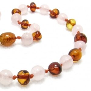 Amber Necklace - Rose Quartz/Cognac - Polished Beads