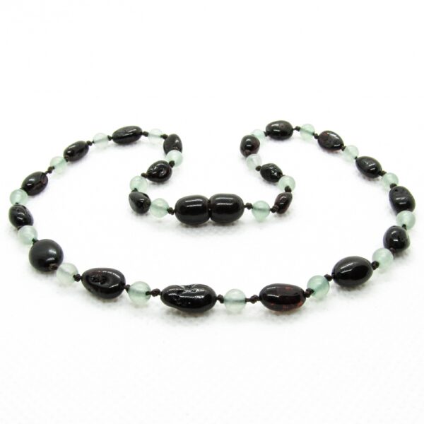 Amber Teething Necklace – Aventurine/Black – Polished Bean