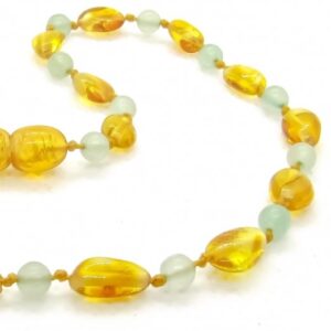 Amber Teething Necklace – Aventurine/Honey – Polished Bean