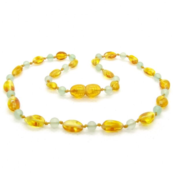 Amber Teething Necklace – Aventurine/Honey – Polished Bean