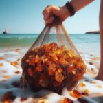 Raw amber being fished out of the ocean