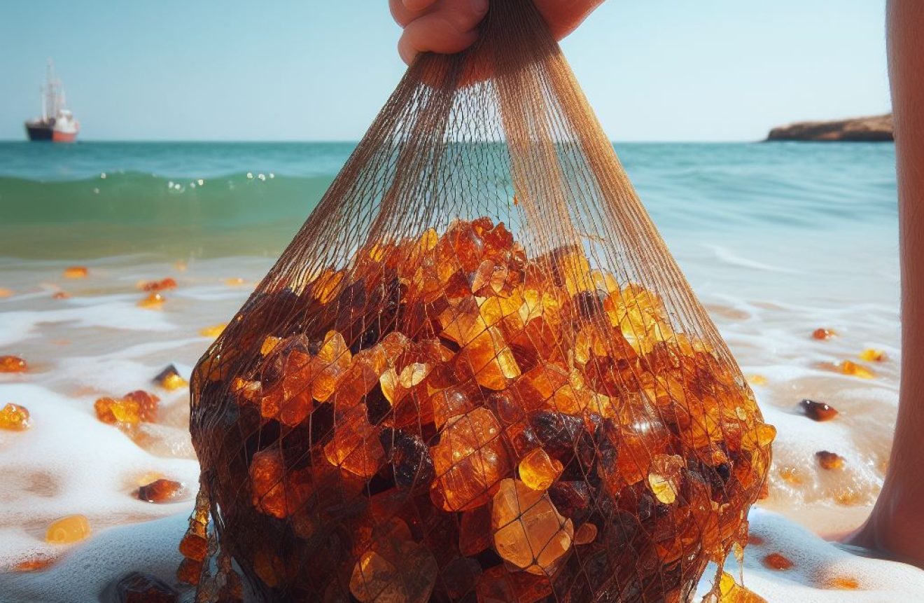 Raw amber being fished out of the ocean